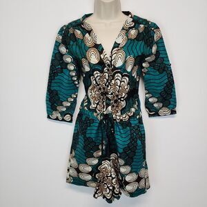 WeWe African Romper Jumpsuit Shorts Green Size S Boho Dashiki Ankara Rasta Tribe